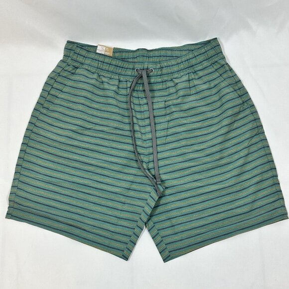 PrAna XL Green Striped Hemp Shorts Drawstring Waist 8" Inseam Mens NWT - Picture 1 of 13